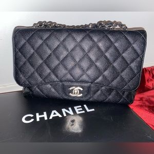 Chanel Medium Single Flap Black Caviar Bag - Silver Hardware